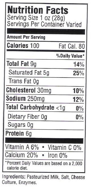 Nutrition Facts Ackawi Cheese